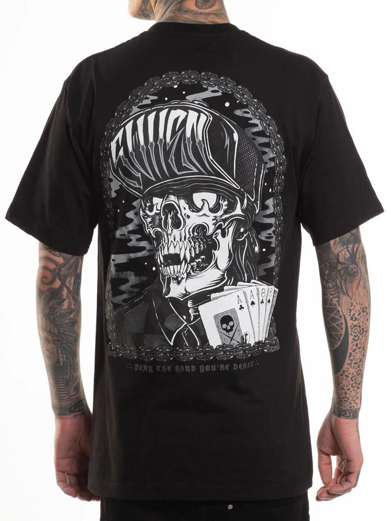 Sullen Men's Dead Man Short Sleeve Standard T-shirt Skull Poker Cards Tattoo Tee