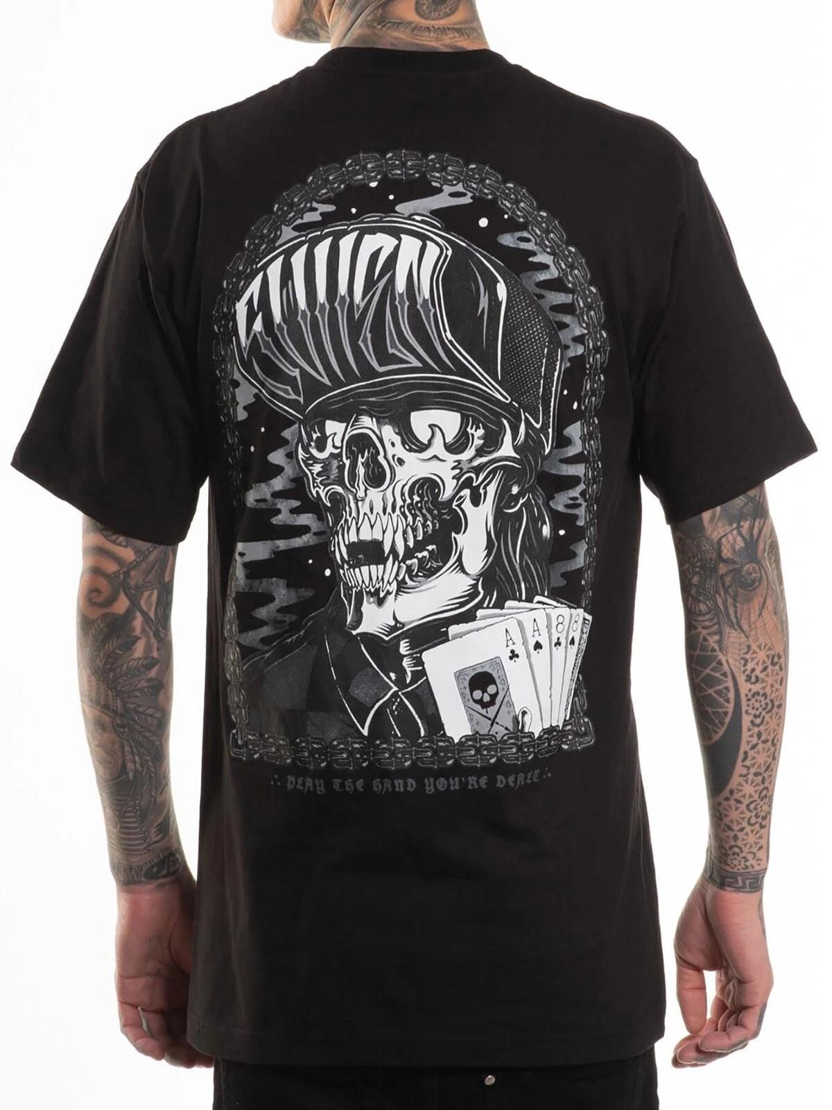 

Sullen Men s Dead Man Short Sleeve Standard T-shirt Skull Poker Cards Tattoo Tee 4XL