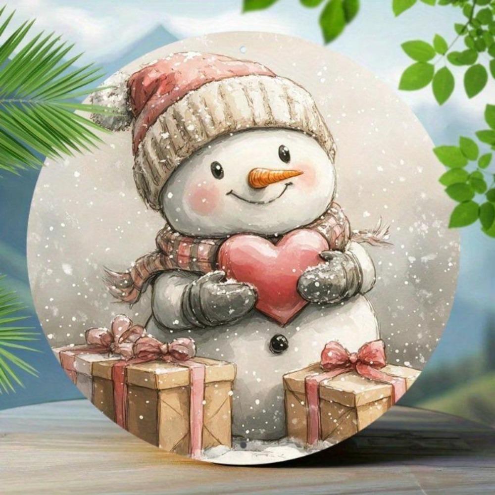Vintage Snowman Tin Sign Retro Christmas Wall Decor Aluminum Round Sign Easy Mount Holiday Home Bar Decor
