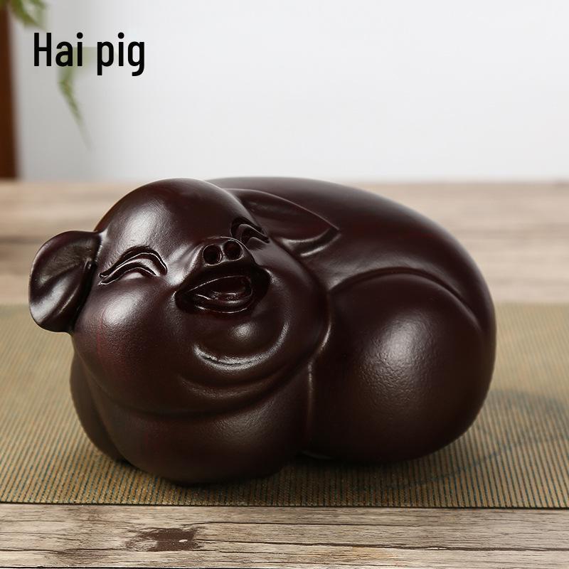 Ebony Zodiac Animal Statues - Hand-Carved Wooden Ornaments 