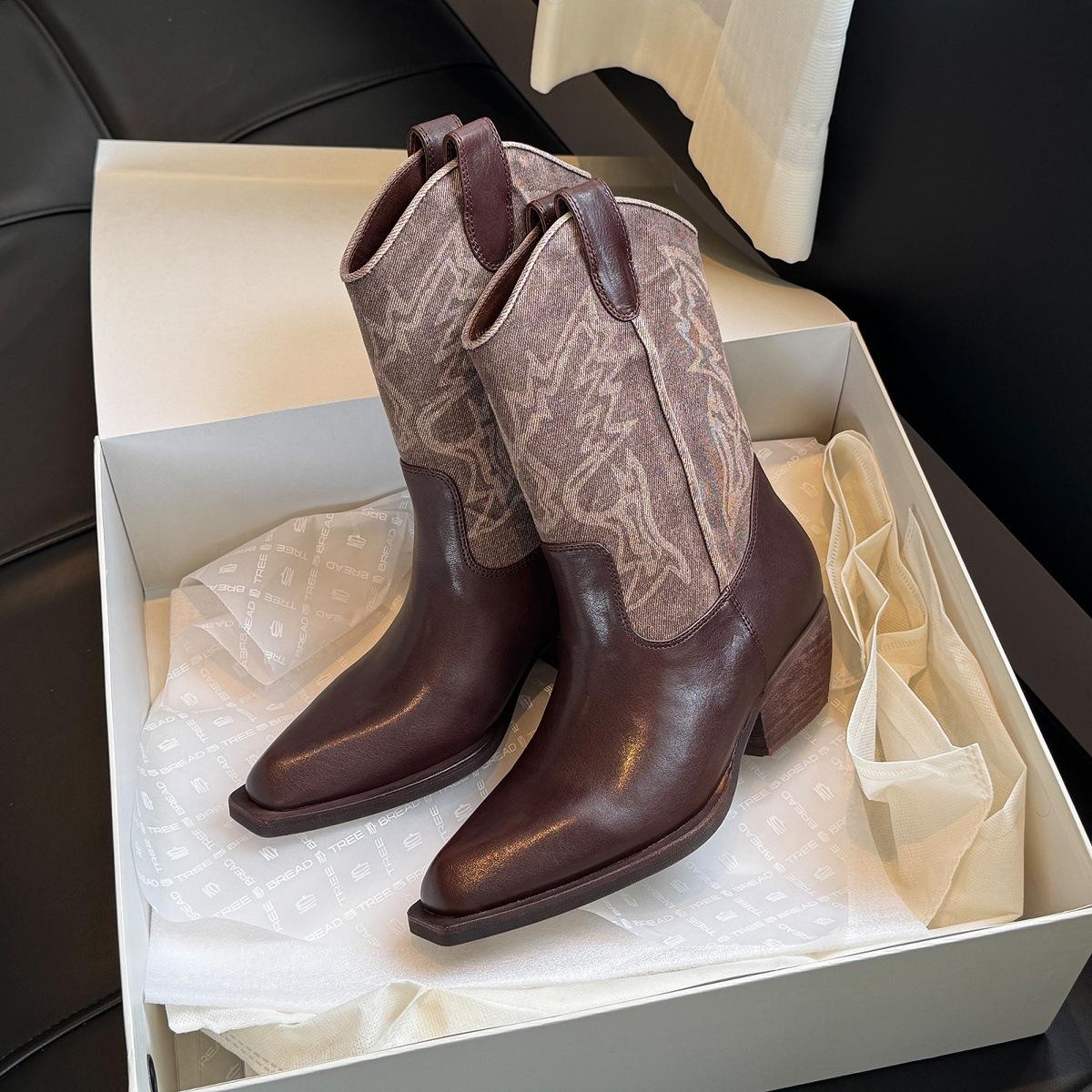 

Summer boots Maillard brown 2025 new wasteland wind with skirt western cowboy boots 35