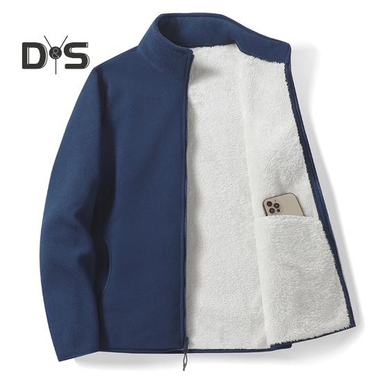 Мужская флисовая куртка с воротником-стойкой длинным рукавом застежкой-молнией однотонное пальто с карманами повседневная верхняя одежда на осень-зиму L синий 2519₽