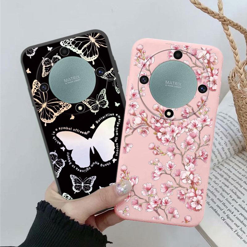 For Honor X9a X9b X9c X7c X6a X6b X7a X8a X8b X8 Magic 5 6 7 Lite oilPainting Flowers Butterfly Phone Case Korean Shockproof TPU