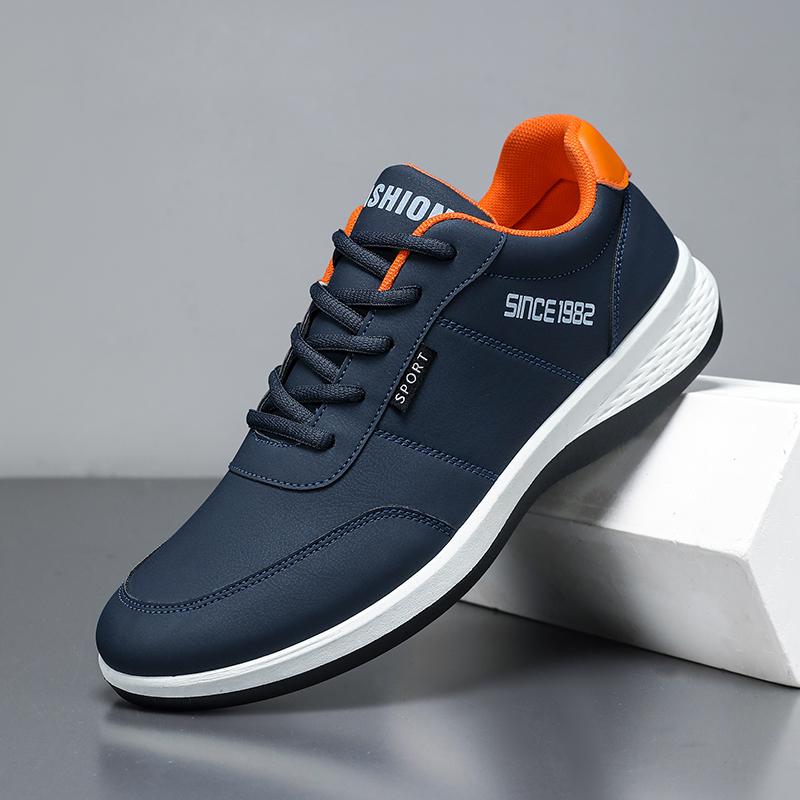 Men's casual sports shoes fashionable flat shoes, breathable leather upper, spring and autumn vulcanized shoes, men's large size