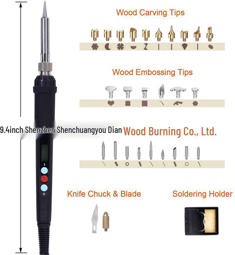 43-Piece LCD Temperature Adjustable Soldering Iron for Wood Burning, Pyrography, Engraving, Carving, Soldering, and Branding