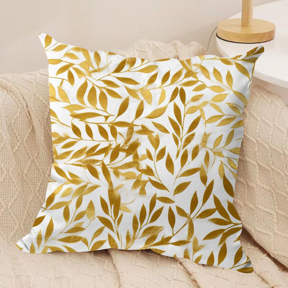 Gold Leaf Flower Cushion Cover Soft Plush Fabric DoubleSided Printed Cushion Covers for All Seasons Modern Home Decor