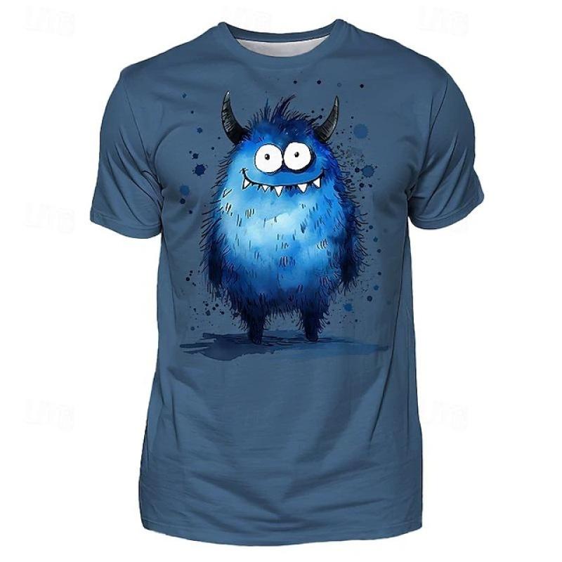 2024 New Anime Monster In Panic Pattern Men's Novelty 3d Short Sleeve Crew Neck Oversize Tshirt Summer Outdoor Tee Tops Clothing