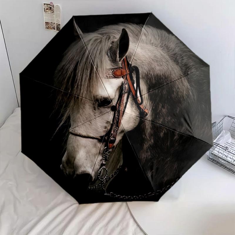 1Pc Horses Motion Automatic Umbrella - Suitable Travel Outdoor Portable Umbrella Birthday Gift Daily Essentials