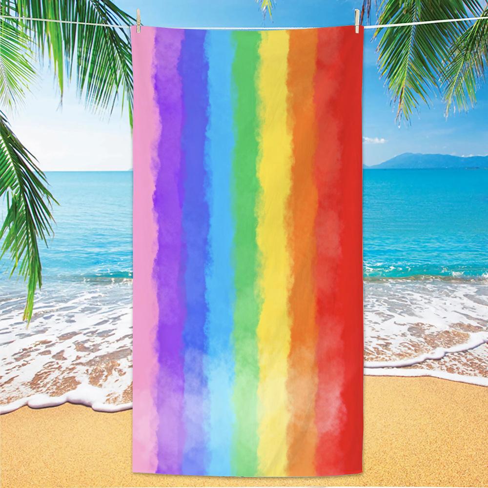 Watercolor Rainbow Beach Towel Colorful Striped Quick Dry Microfiber Towel Soft Bath Towel for Summer Travel Swimming