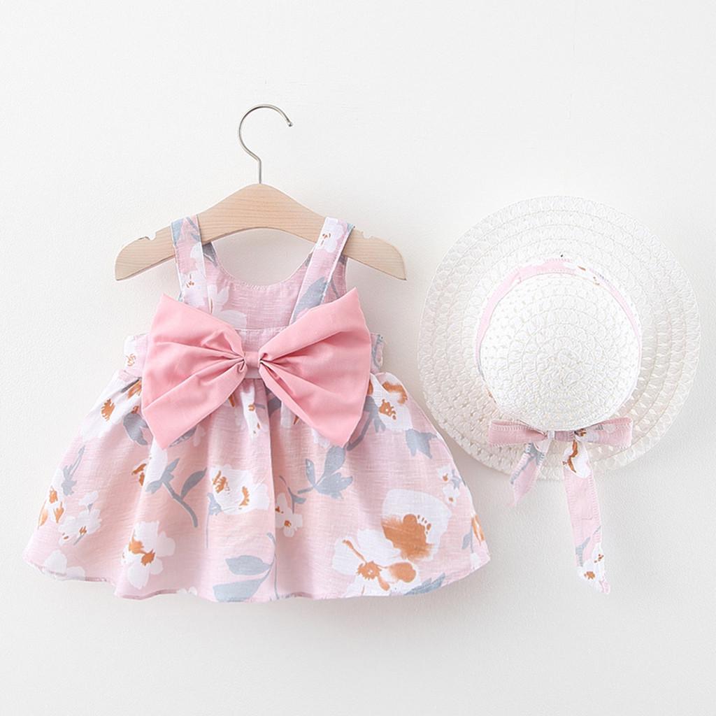 Toddler Baby Kids Girls Floral Flowers Princess Dress Hat Outfits Clothes