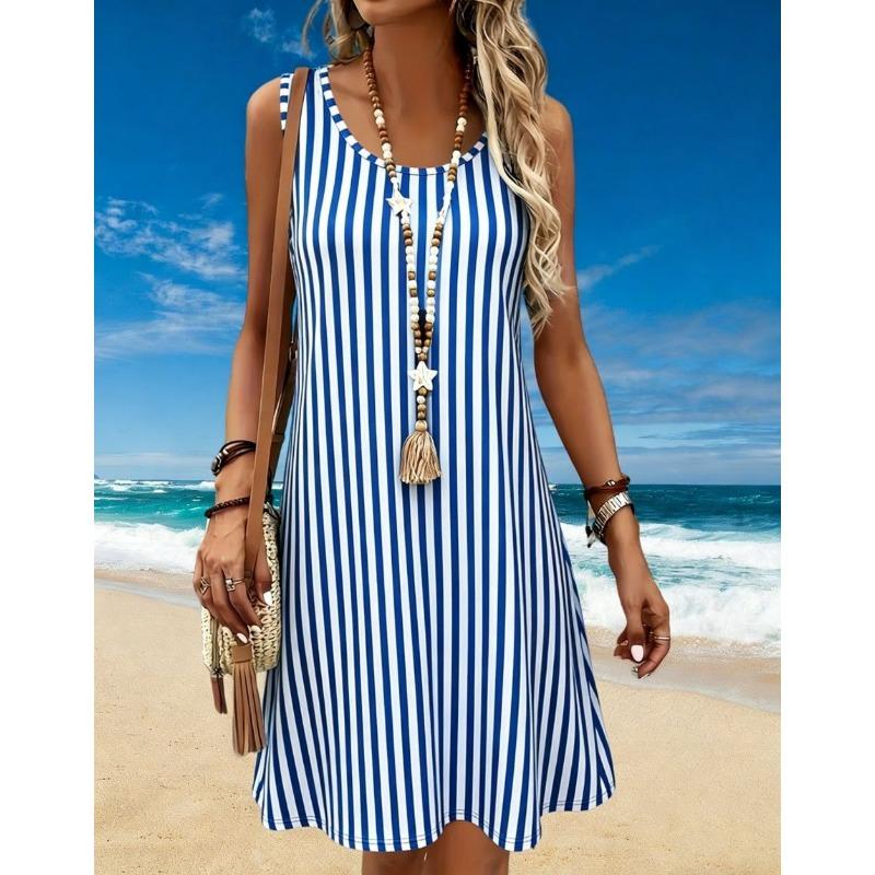 Women's Floral 3d Print Dress Summer Casual O-Neck Sleeveless A Line Flowy Sundress Beach Vacation Ladies Clothes