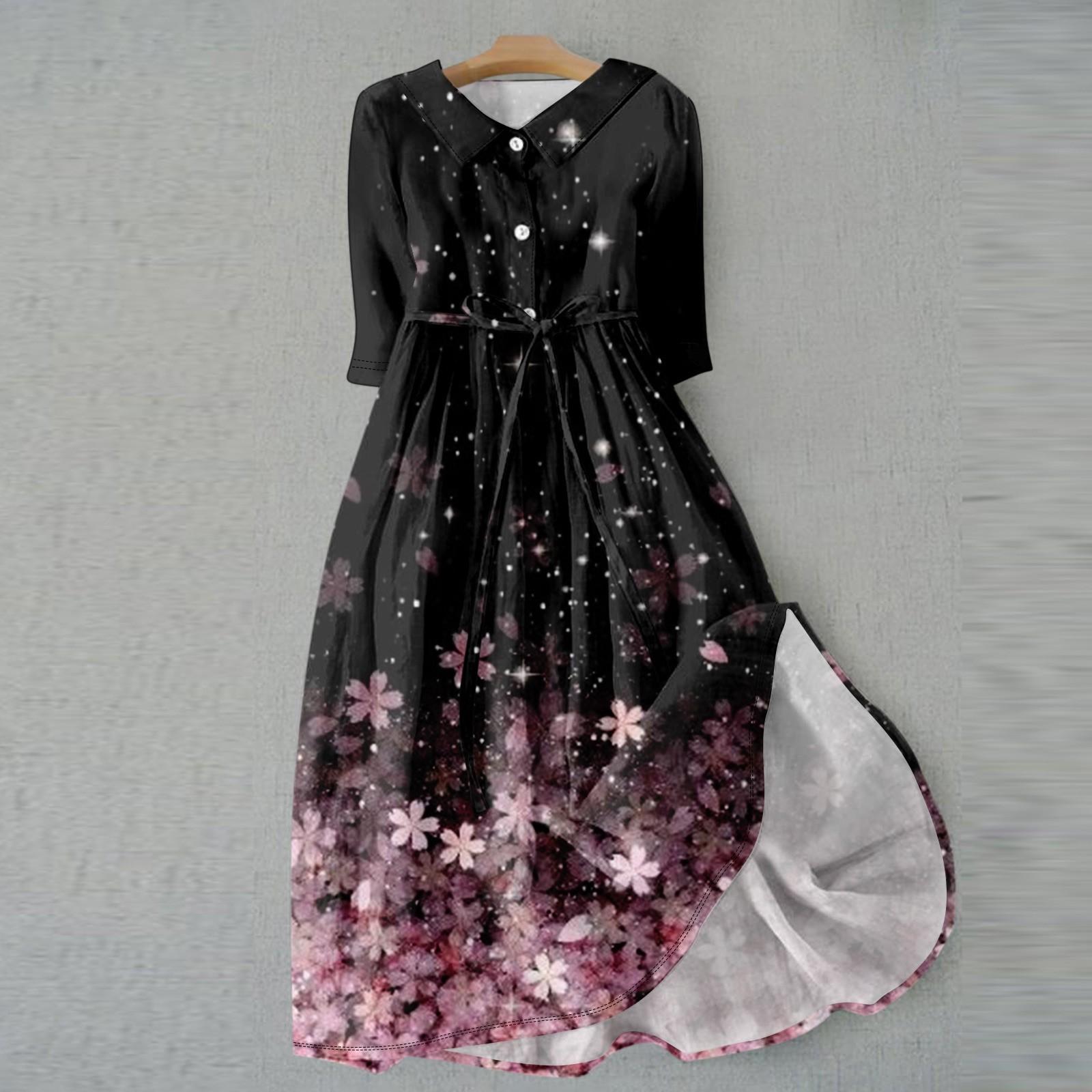 

Женская мода повседневное платье с воротником на лацкане и пуговицами с рукавами 3/4 и бретелями L