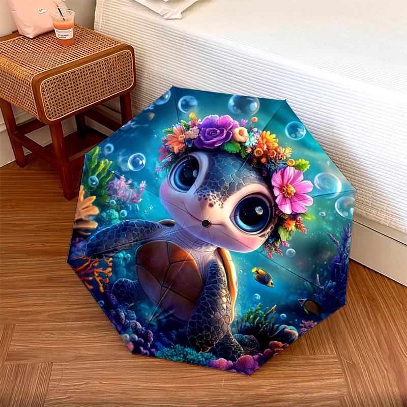 1 PC Automatic Folding Umbrella - Sea Turtle Pattern, Portable & Foldable Design with 8 Ribs, Christmas Birthday Gifts