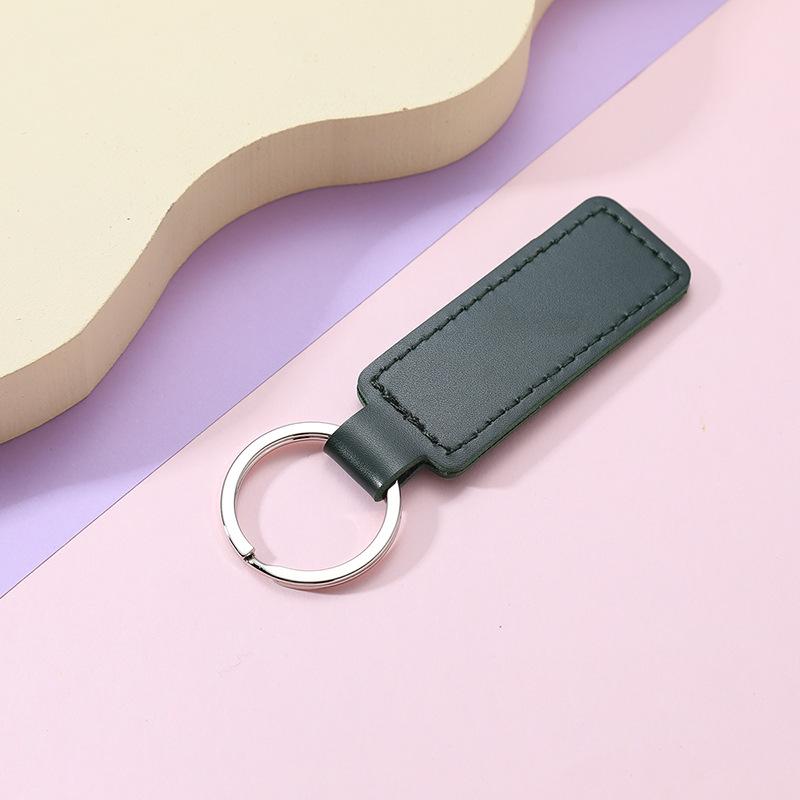 10 Colors Bright PU Leather Keychain Double-sided Car Thread Small Gift Metal Pendant PU Key Chain Simple KeyChains Keyholde