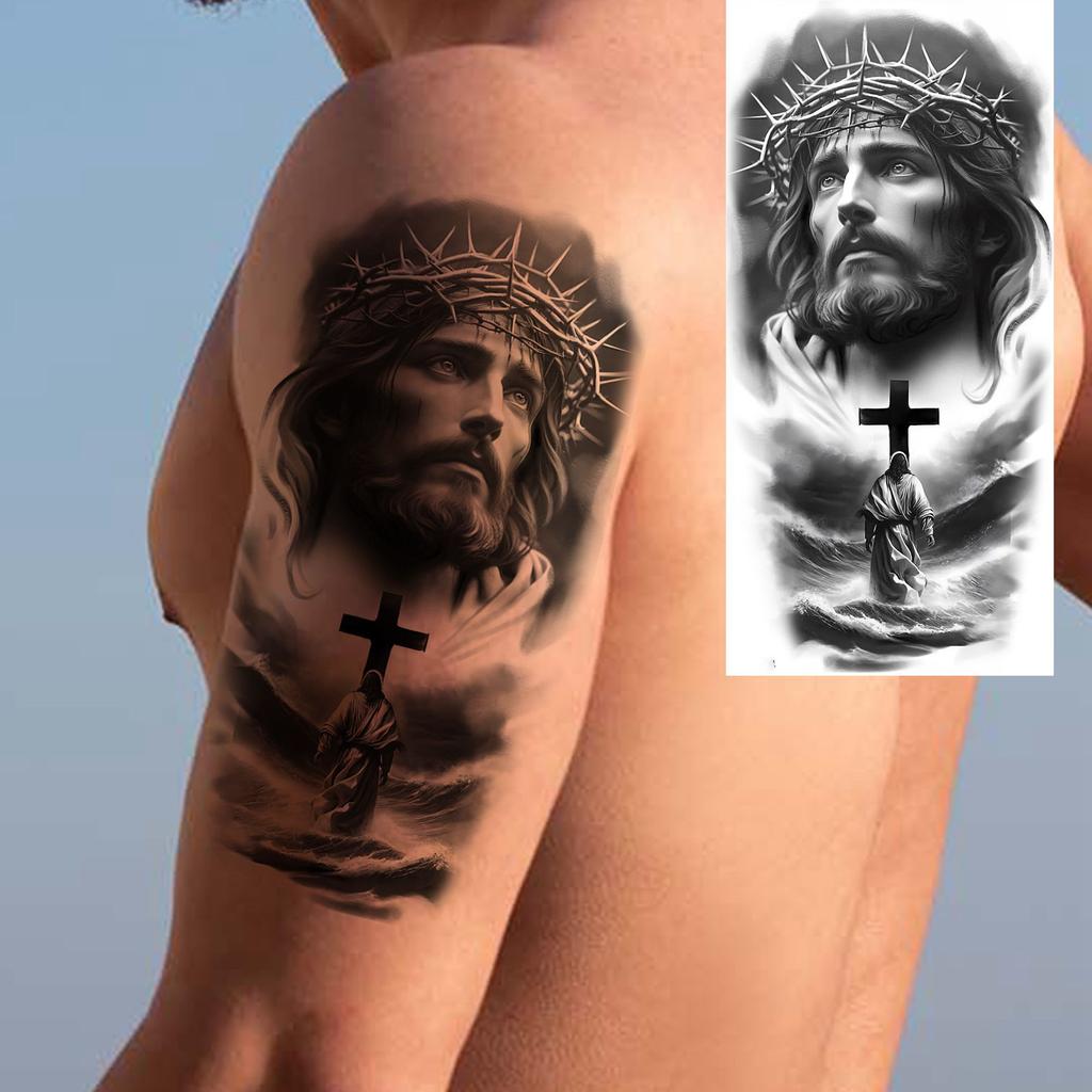 1 lapelis Realistiški Jėzaus Šventosios Motinos Maldos Laikini Tatuiruotės Vyrams Moterims Suaugusiems Ilgai Išliekančios Vandeniui Atsparios Laikinos Netikros Tatuiruotės Lipdukas