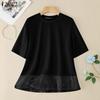 ZANZEA Women Casual Round Neck Short Sleeve Loose Patchwork Blouse