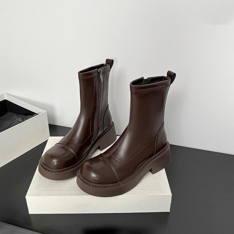 

Boots Short Boots Women s 2025 Autumn and Winter New Thicksole Side Zipper Knight Boots Simple Versatile Skinny Boots Martin Boots Women s 40 коричневый