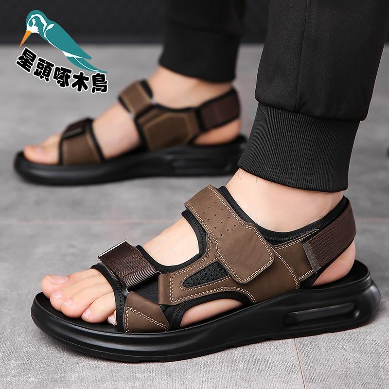 Woodpecker sandals men's genuine leather 2025 summer new soft-soled air-cushioned beach shoes casual versatile cool slippers