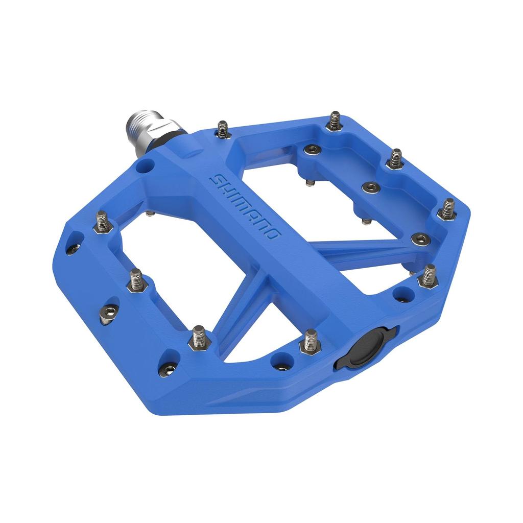 Shimano Flat for and Casual PD-GR400 Pedals, Blue, Trail, All-Mountain, Riding.