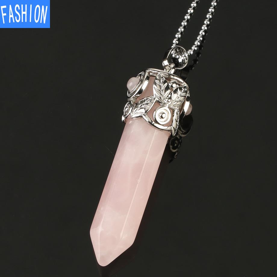 European And American Creative Multicolor Large Hexagonal Crystal Pendant Women'S Jewelry Versatile Natural Stone Necklace