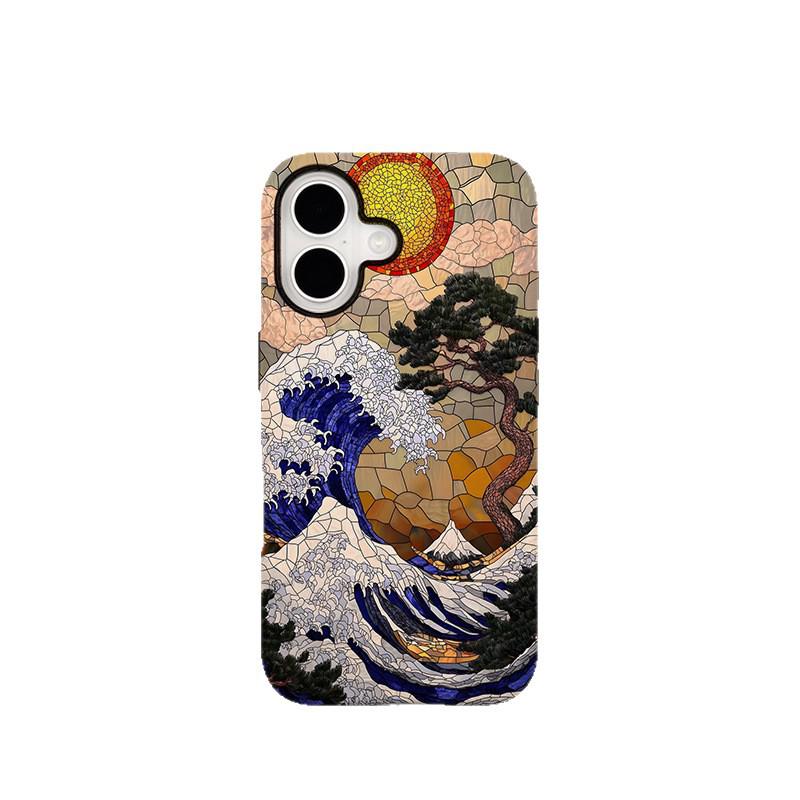 

Creative Sun Sea Waves Magnetic Anti-Fall Phone Case for Apple iPhone 16 Pro Max - Two-in-One Design with Film Protection. iPhone 13/14
