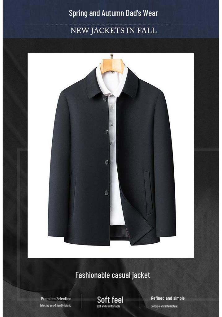 Men's Wool & Mulberry Silk Jacket - Business Casual Lapel Coat for Civil Servants & Dad Style