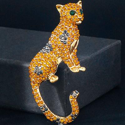 Broche Pin Leopardo de Cristal para Mulheres Homens Strass Broches de Guepardo Joias de Festa