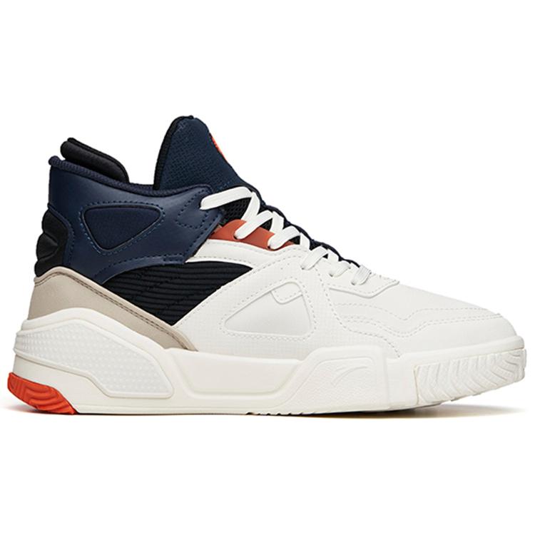 New Anta Life Collection Flame Cushioning Wear Resistant High Top Skateboard Shoes Men's White Black Orange 112148088-2