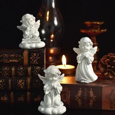 Adornos de ángel de resina, estatua de ángel europea, oración pacífica, figuras retro de ángeles rezando para regalo, decoración del hogar