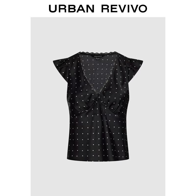 UR2026 Women s Polka Dot Lace V-Neck Blouse L