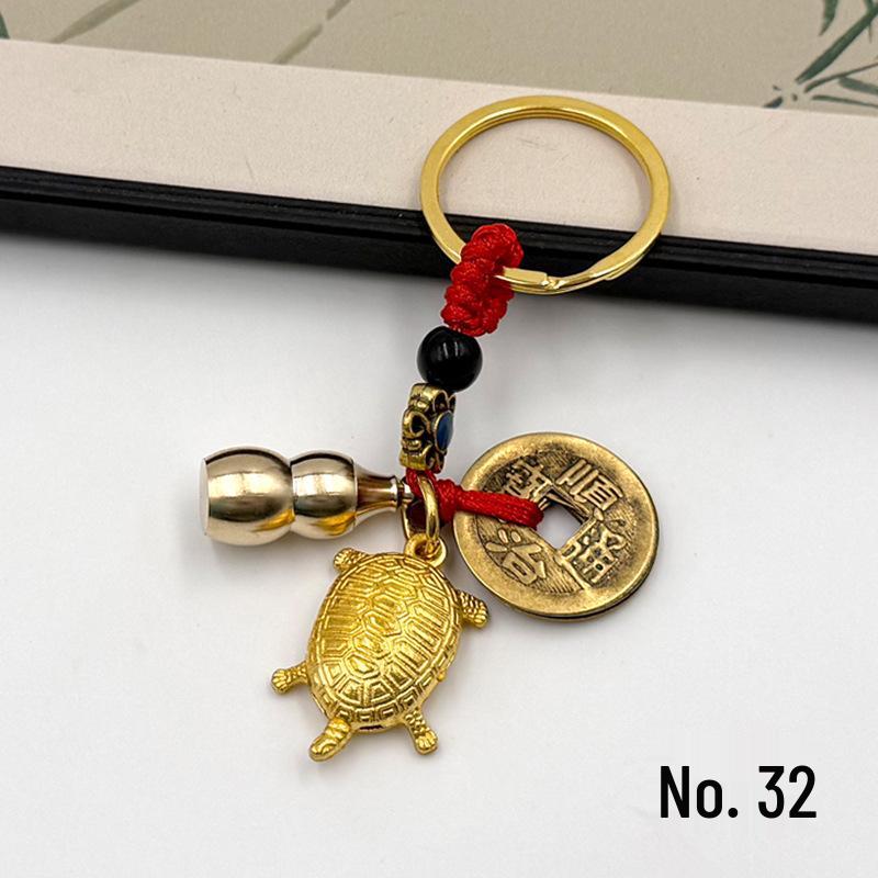 Twelve Zodiac Treasure Copper Coin Gourd Keychain: Creative Retro Hanging Ornament with Five Blessings.