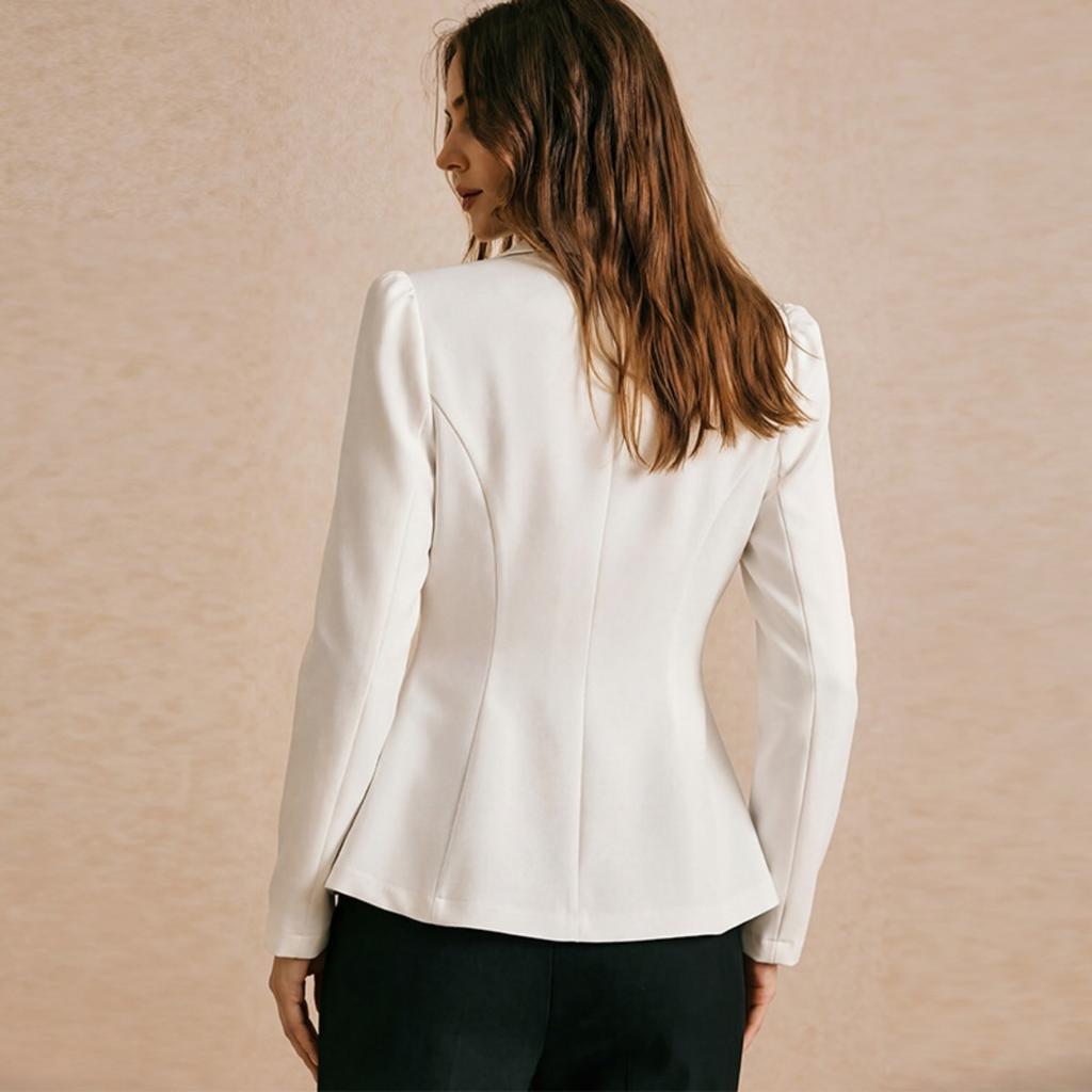 Damen Reverskragen Langarm Blazer Slim Fit Elegante Einfarbige Zweireihige Jacke Mantel