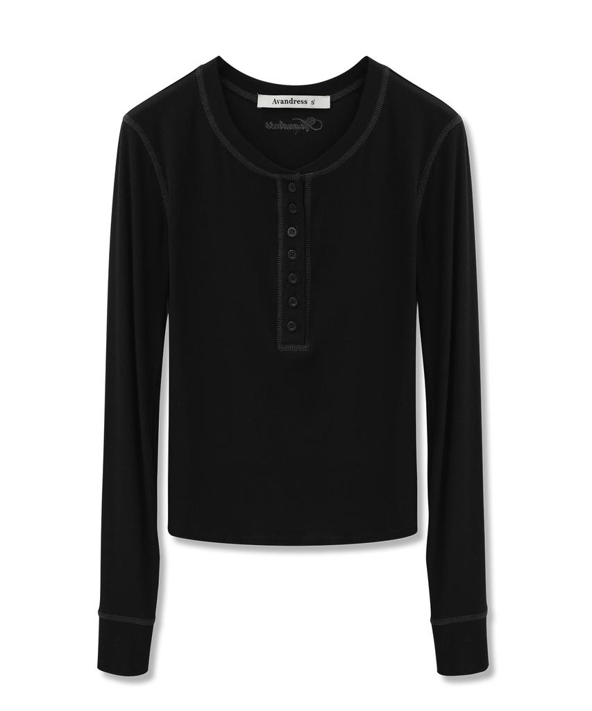 AVANDRESS Tilda Coverstitch Half Button Tee_5 Colors