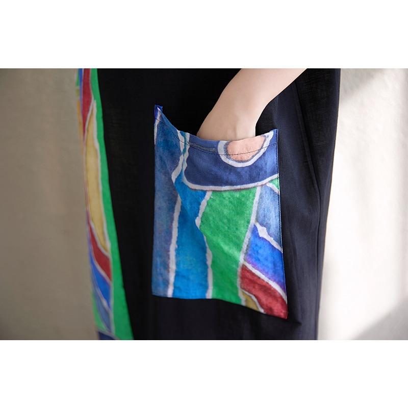 DIMANAF 2025 Summer Women Plus Size Dress Loose Printing Dress Pocket Elegant Basic Vintage Casual Maxi Dress