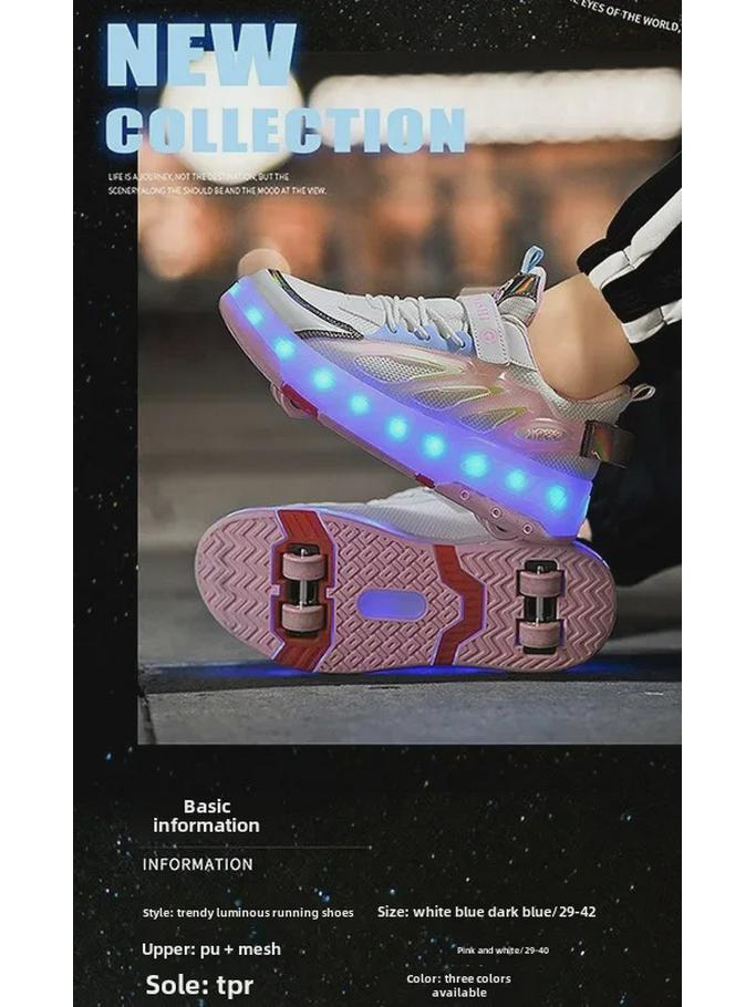 Girls' Double-Wheeled Roller Skate Shoes with Hidden Wheels for Students