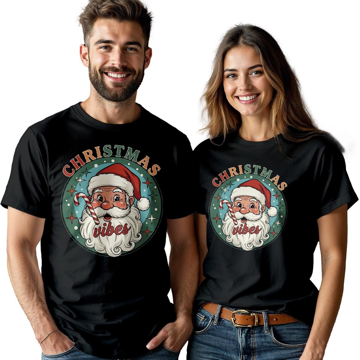 Christmas Vibes Santa Holiday Couple T-Shirt Matching His And Hers Tee S