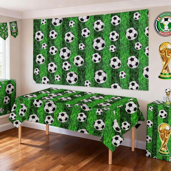 Decorative Football Tablecloth, Waterproof PE Design, Rectangular Tables Football Field Background Cloth, for Party Decorations