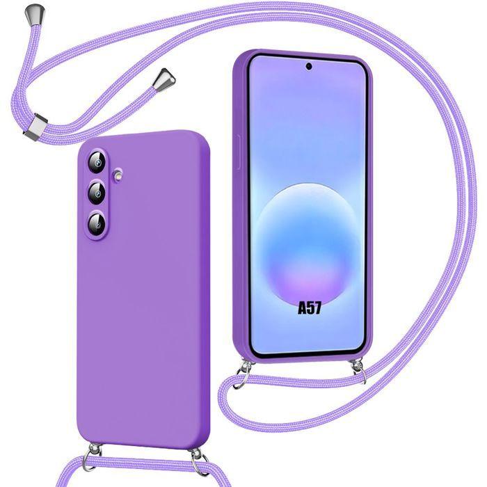 Case for Samsung Galaxy A57 5G, Soft Silicone Anti-Scratch Protection with Purple Cord