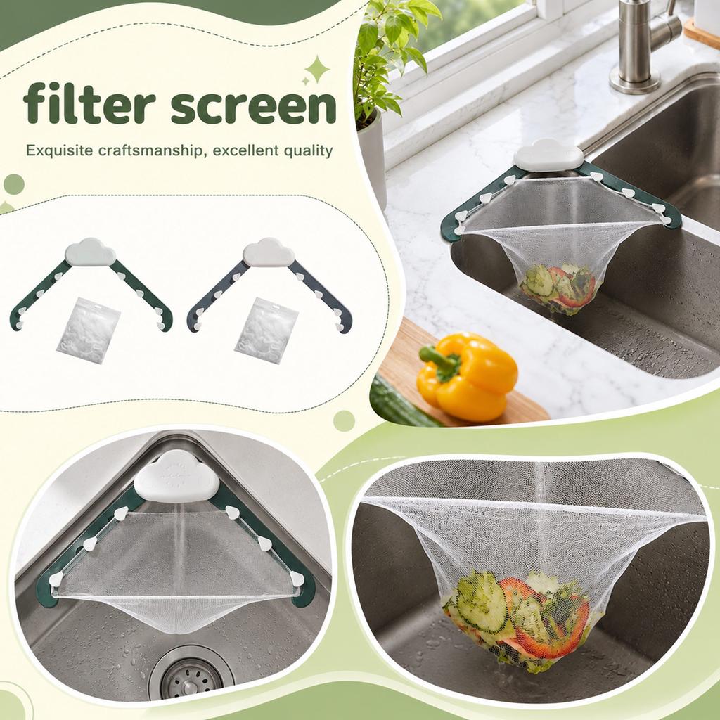 Kitchen Sink Strainer with Mesh Bags and Rack, Reusable Filter Net for Food Scraps and Vegetable Cleaning