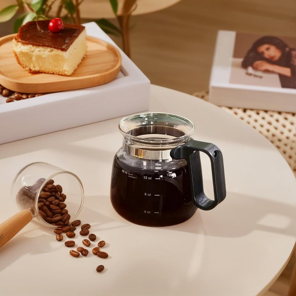 16 Oz Large Capacity High Borosilicate Glass Coffee Pot Heat Resistant Clear Tape Handle Straw Style Silicone Cup Lid Coffee Pot