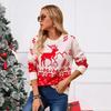 Winter Women's Plus Size Christmas Tree Pullover Round Neck Red Sweater