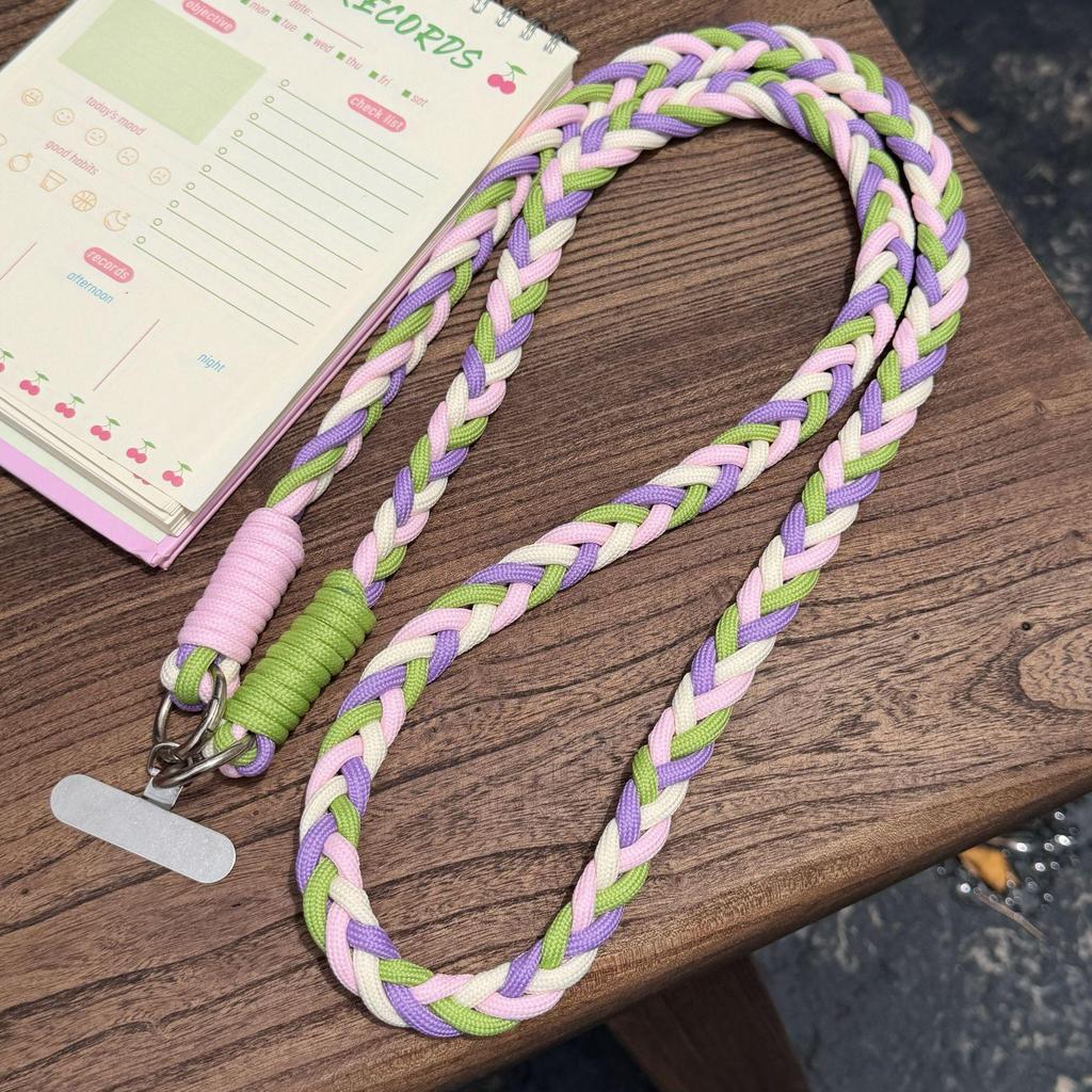 Stylish Braided Crossbody Lanyard: Adjustable, Four-Strand, Color-Block, Anti-Drop Phone Chain