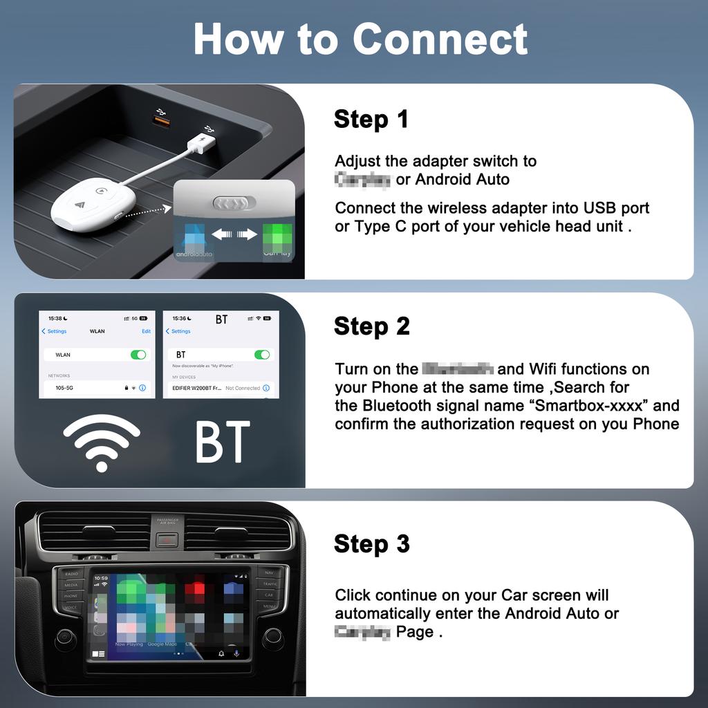 Bezdrátový adaptér CarPlay Převést kabelové připojení na bezdrátovou technologii Plug & Play
