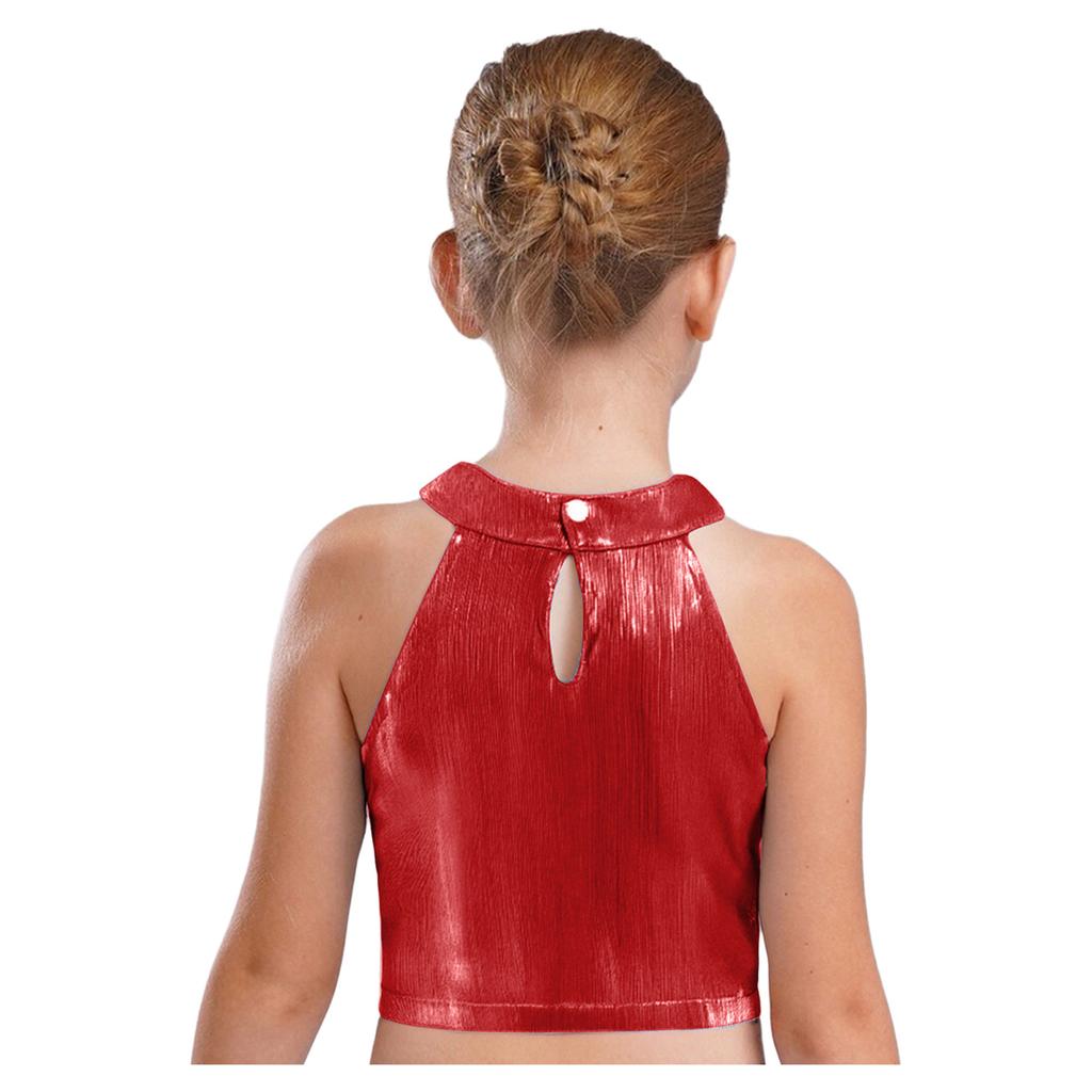 Mädchen Metallic Ärmelloses Crop Top Schimmerndes Camisole Hip Hop Jazz Tanz Bühnenperformance Top