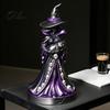 Dark Style Room Accents Lighted Witch Figurine, Holding Black Cat Statue, Gothic Mysterious Statue Sculpture with LED Lights for Halloween Table