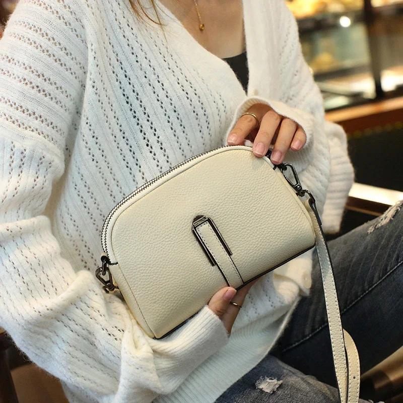 Genuine Cowhide Leather Crossbody Small Bag for Women - Compact Phe Purse, Adjustable Shoulder Strap, Summer Lightweight Bag