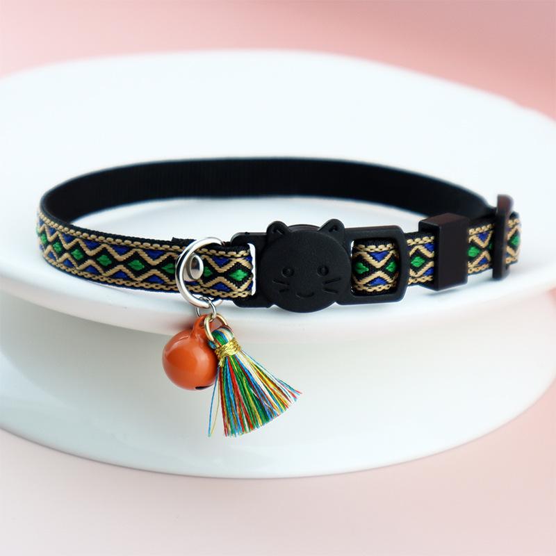 

Pet Cat Collar Bell Tassel Colorful Rhombus Ethnic Style Pet Collar Adjustable Cat Collars for Kitten and Puppy Pet Accessories помаранчевий