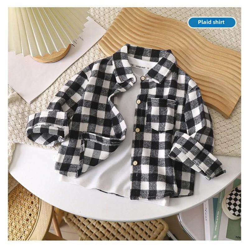 Kinder Retro Karo Langarmshirt - Unisex Strickjacke mit Revers