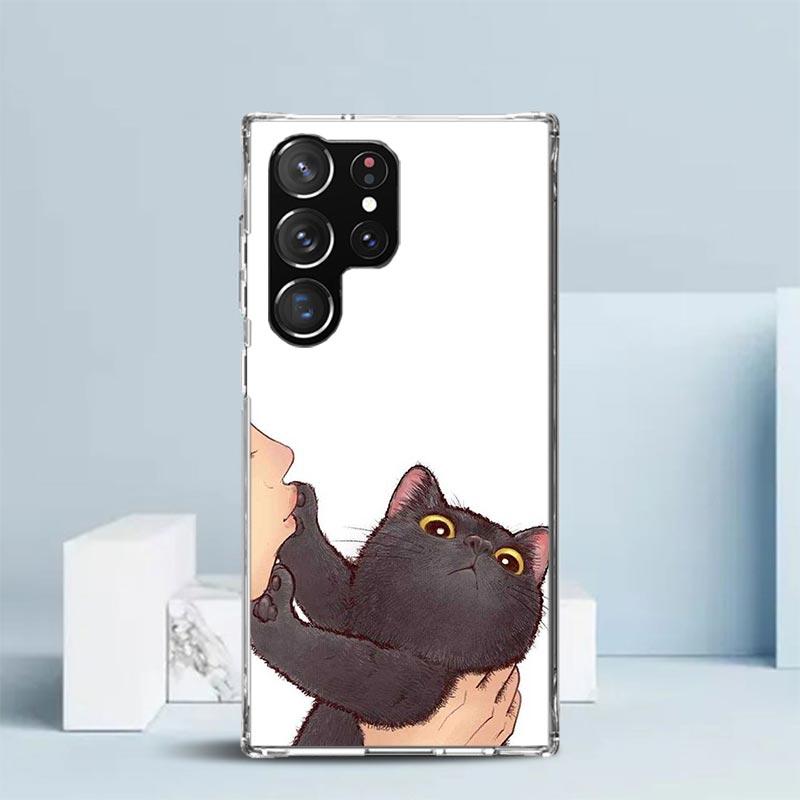 Kiss Lovely Cat Kitten Phone Case For Samsung Galaxy S24 S25 Edge S26 Ultra S22 S23 Plus S21 + S20 FE Soft TPU Back Cover Galaxy