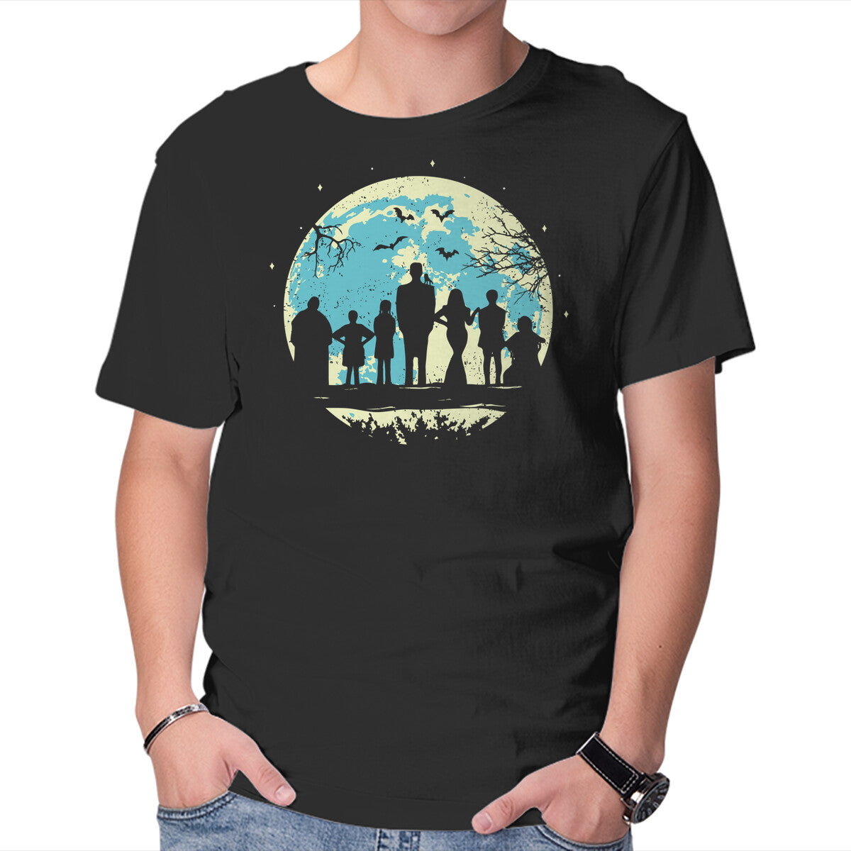 Unisex Crew Neck T-Shirt Addams Moon Graphic Short Sleeve Casual Tee XXXXL